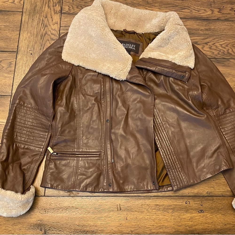Badgley Mischka BROWN Genuine Leather Jacket Size Large